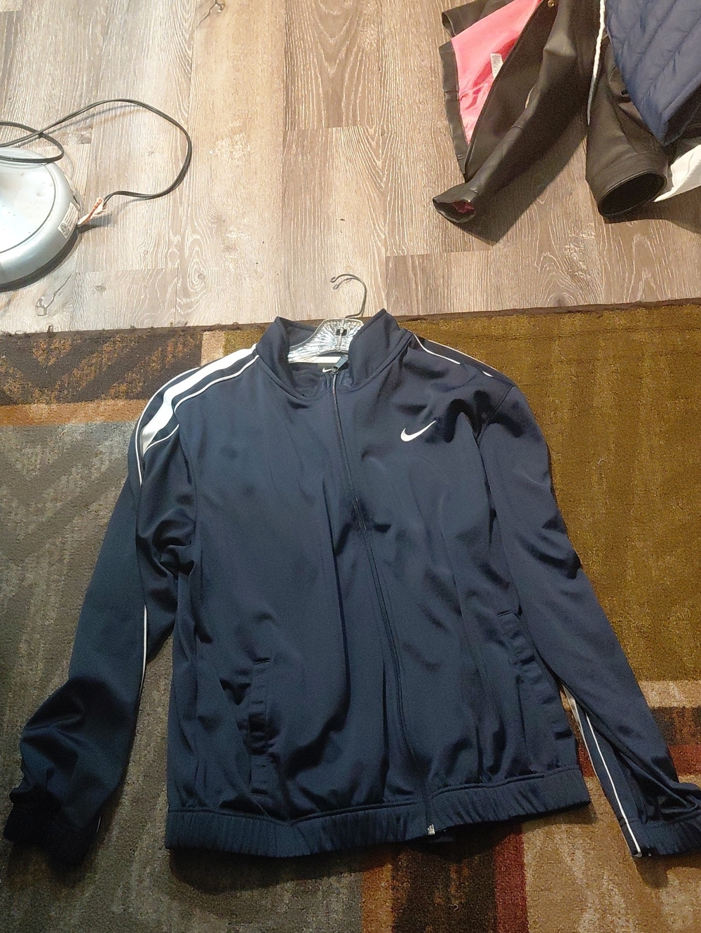 Nike Men's Navy Track Jacket with White Stripe Accents